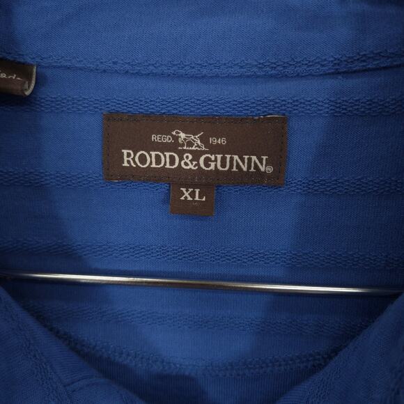 Rodd & Gunn Polo Mens XL Blue Textured Stripe Cotton Logo Short Sleeve Shirt - Picture 7 of 9